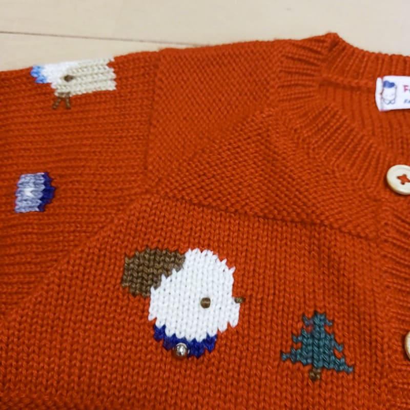 Familiar Cardigan 80 Red Bear Embroidery Retro