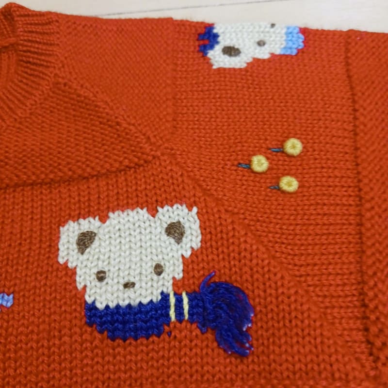 Familiar Cardigan 80 Red Bear Embroidery Retro