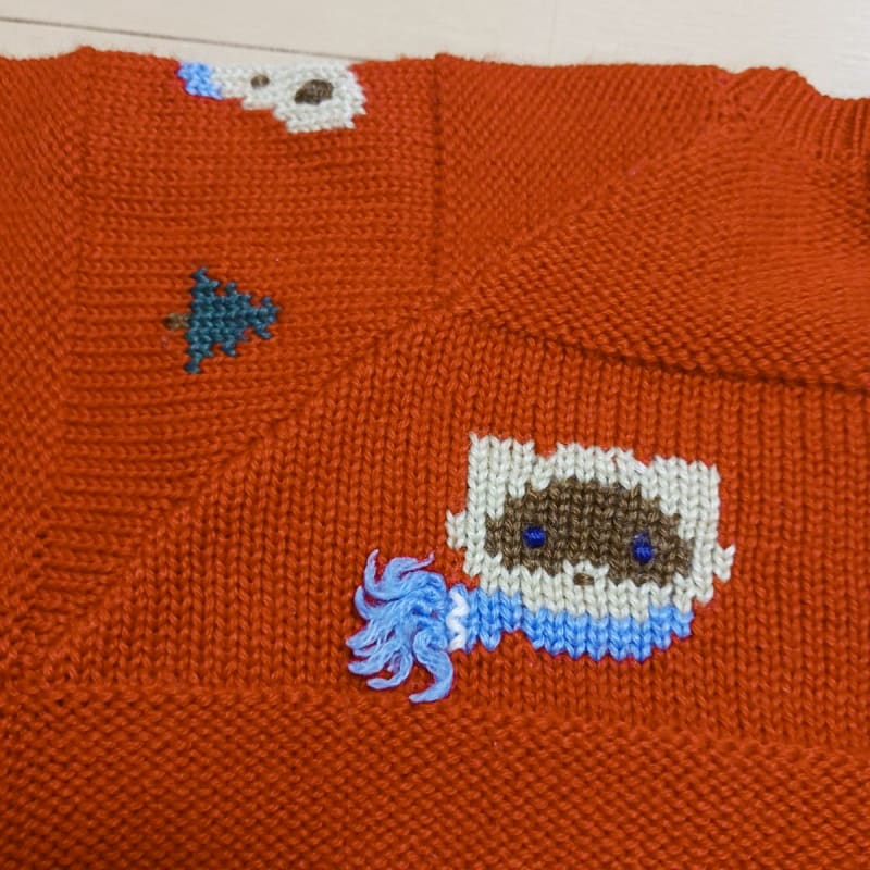 Familiar Cardigan 80 Red Bear Embroidery Retro