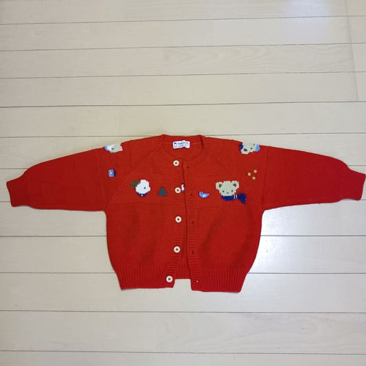 Familiar Cardigan 80 Red Bear Embroidery Retro