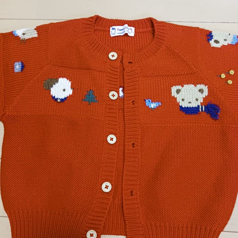 Familiar Cardigan 80 Red Bear Embroidery Retro