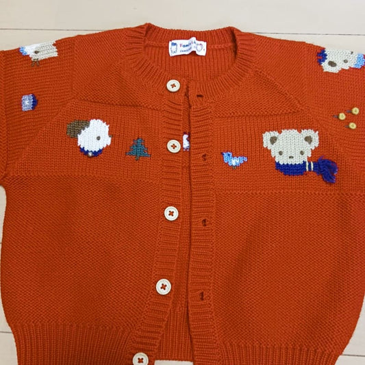 Familiar Cardigan 80 Red Bear Embroidery Retro