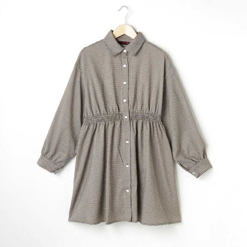 Check Shirt Dress with Cable Knit Vest Set