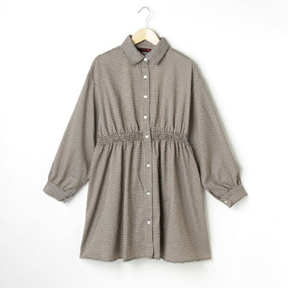 Check Shirt Dress with Cable Knit Vest Set