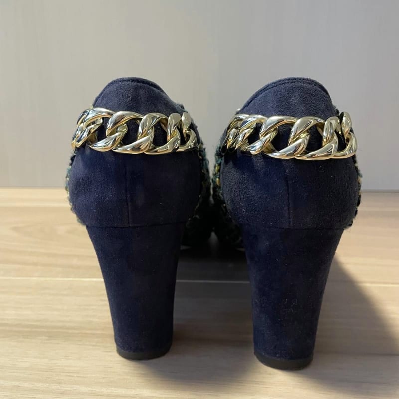 Le Talon Chain Design Tweed Pumps 37