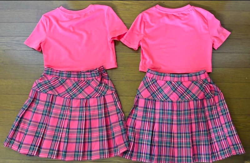 Pink Crop Top & Check Skirt Twin Set