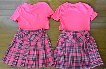 Pink Crop Top & Check Skirt Twin Set