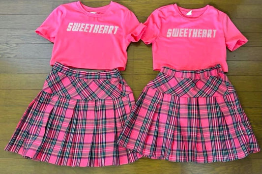Pink Crop Top & Check Skirt Twin Set