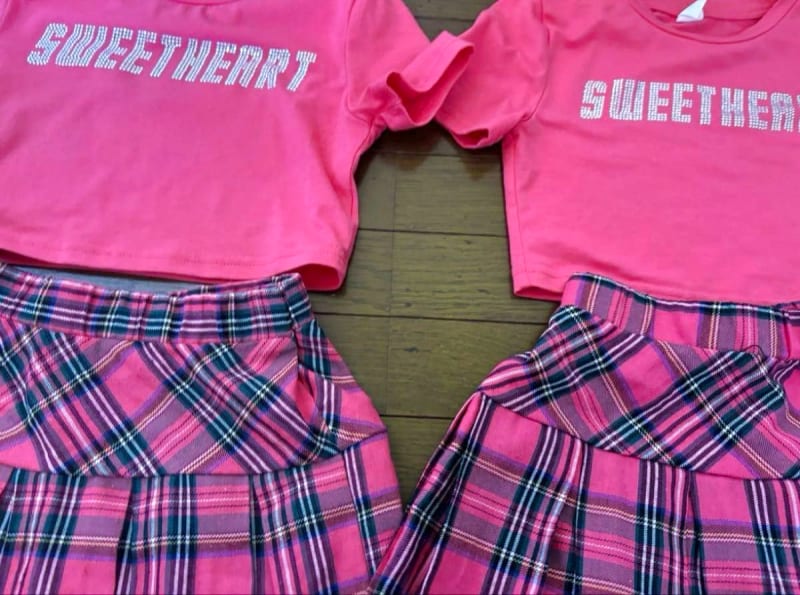 Pink Crop Top & Check Skirt Twin Set