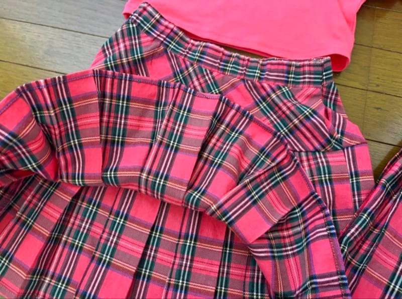 Pink Crop Top & Check Skirt Twin Set