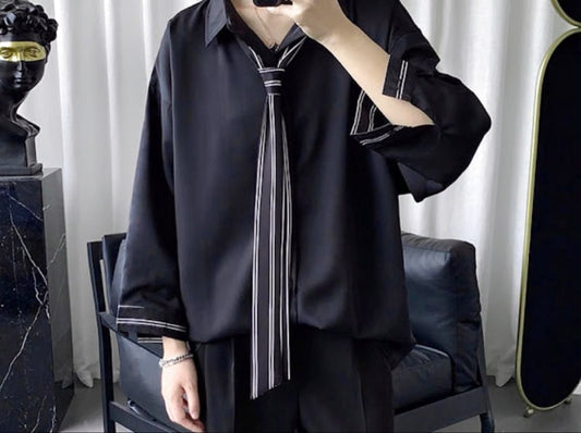 New Stripe Tie Shirt Top Men's Mode Korean L