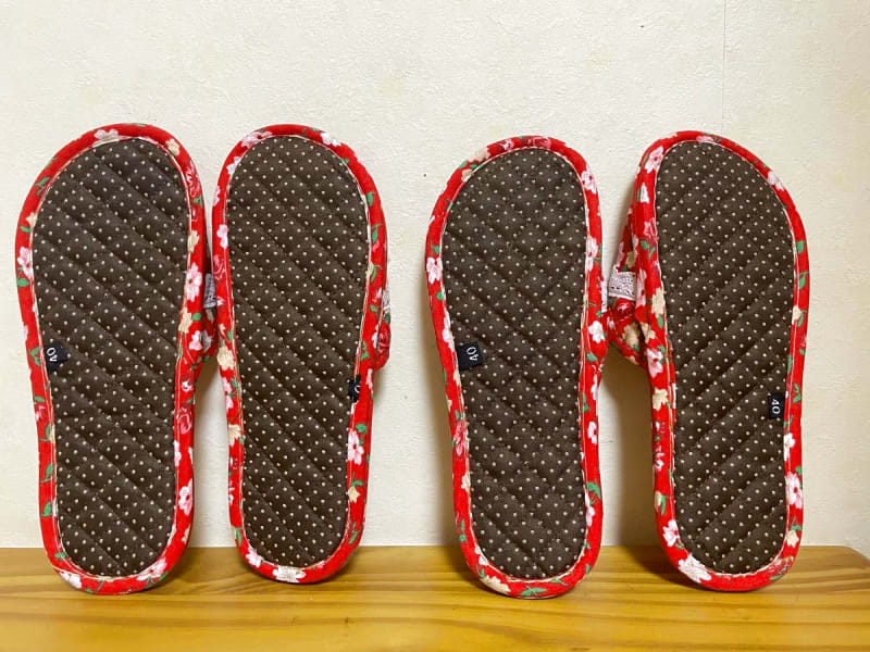 Room Shoes Home Slippers 2-Pair Set Red Floral Pattern