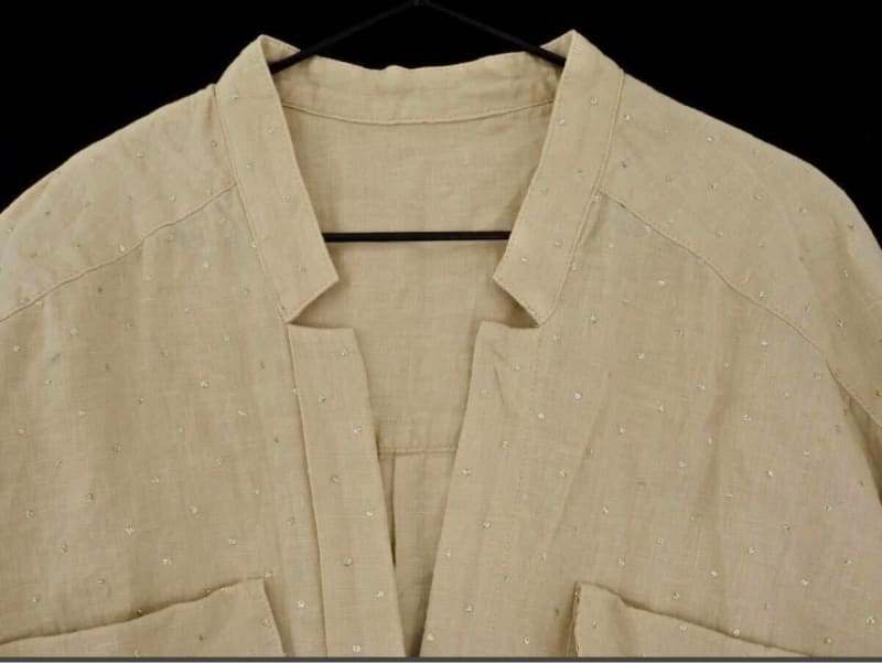 Michel Klein 100% Linen Sparkle Dot Shirt Size 38 Beige
