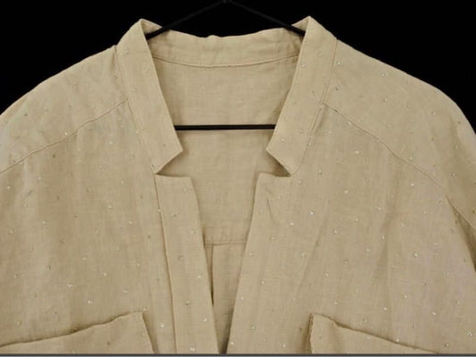 Michel Klein 100% Linen Sparkle Dot Shirt Size 38 Beige