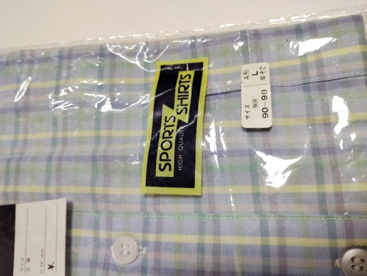 New Men's Short Sleeve Sports Shirts L Light Blue Check