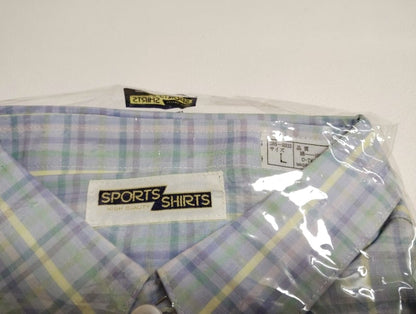 New Men's Short Sleeve Sports Shirts L Light Blue Check
