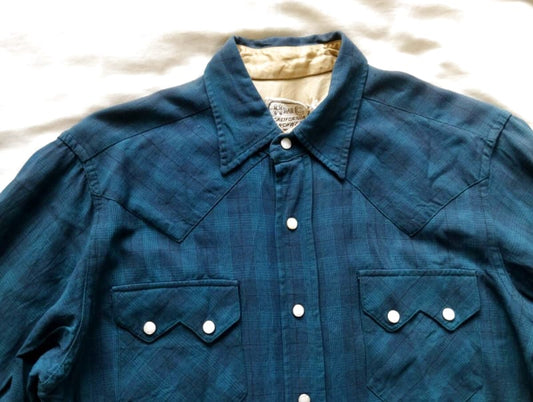 50s H BAR C Western Check Shirt 151/2 Vintage