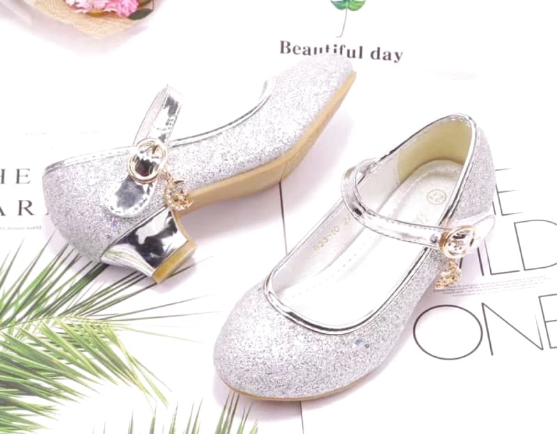 Kids Formal Shoes Silver Glitter 23cm
