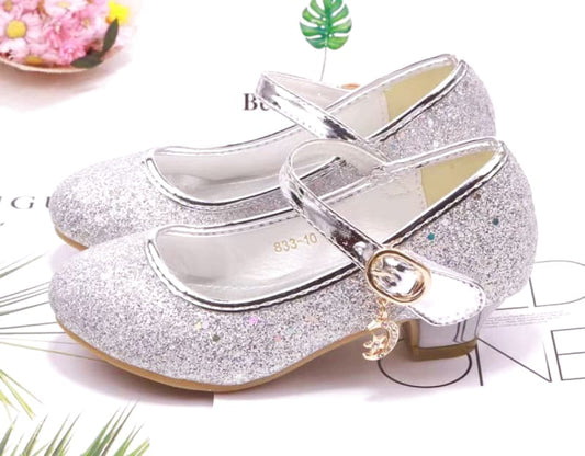 Kids Formal Shoes Silver Glitter 23cm