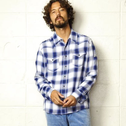 TMT Rayon Twill Ombre Check Shirts Blue S