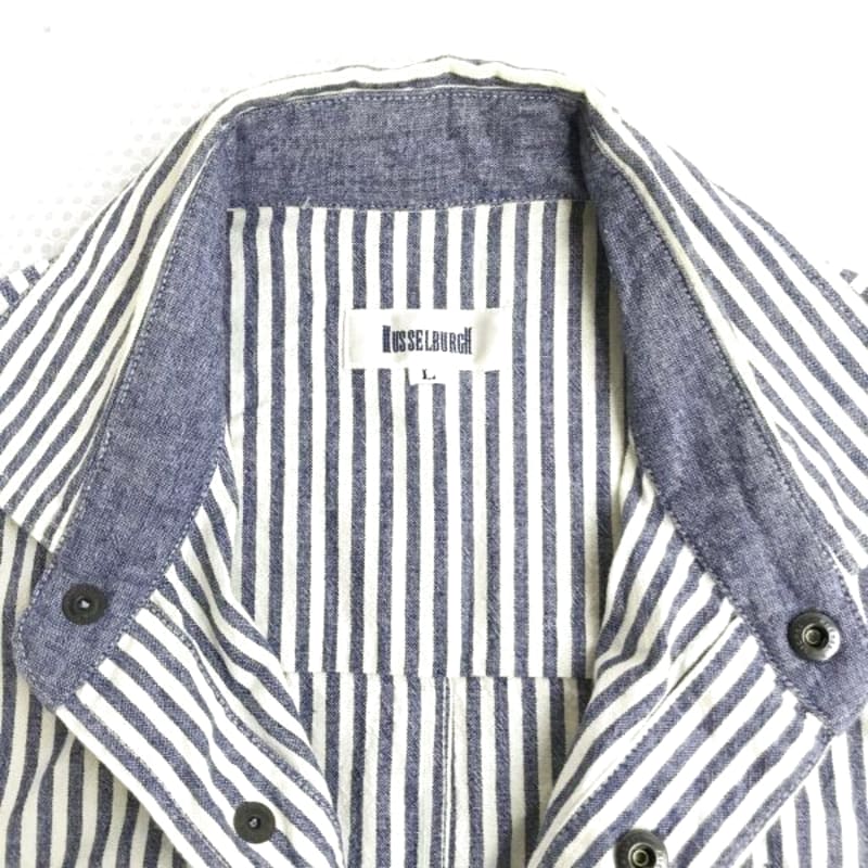 Musselburgh Long Sleeve Shirt L White Navy Stripe
