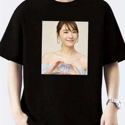 Yui Aragaki Printed T-Shirt Black New