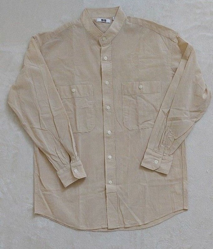 Uniqlo U Wide Fit Stand Collar Stripe Shirt M Natural