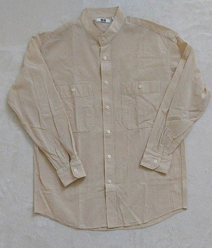 Uniqlo U Wide Fit Stand Collar Stripe Shirt M Natural