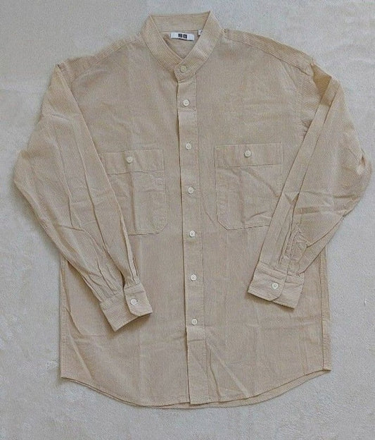 Uniqlo U Wide Fit Stand Collar Stripe Shirt M Natural
