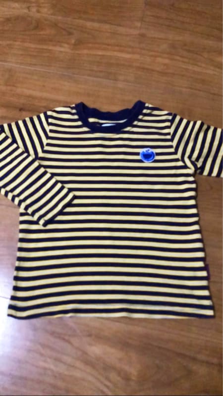 Sesame Street Cookie Monster Striped Long T-Shirt Navy Yellow