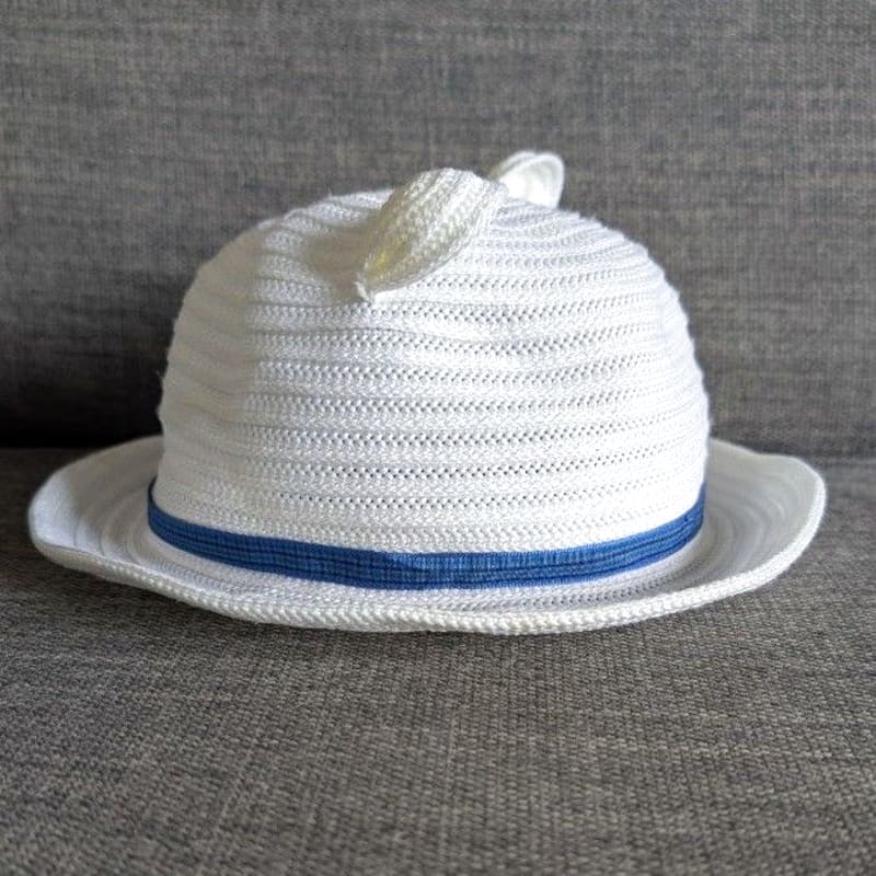 Familiar Check Straw Hat with Ears