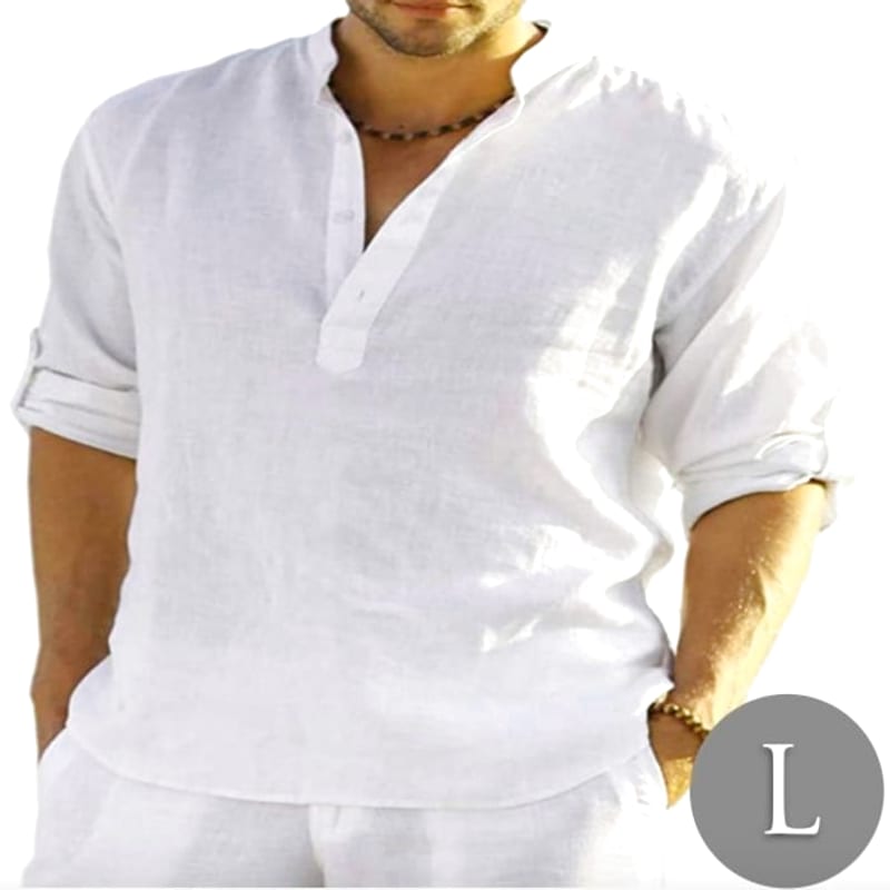 Men's White Linen Long Sleeve Shirt