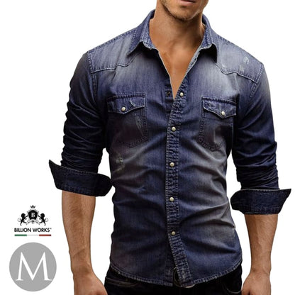Men's Denim Shirt Long Sleeve Casual Shirt M Size