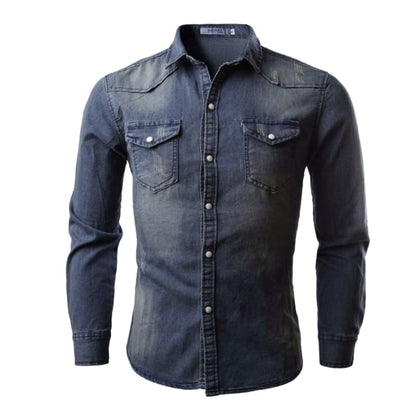 Men's Denim Shirt Long Sleeve Casual Shirt M Size