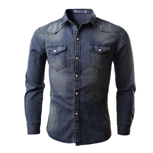 Men's Denim Shirt Long Sleeve Casual Shirt M Size