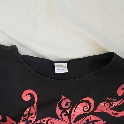 Crazy Shirts Hibiscus Pattern T-Shirt Black Pink L