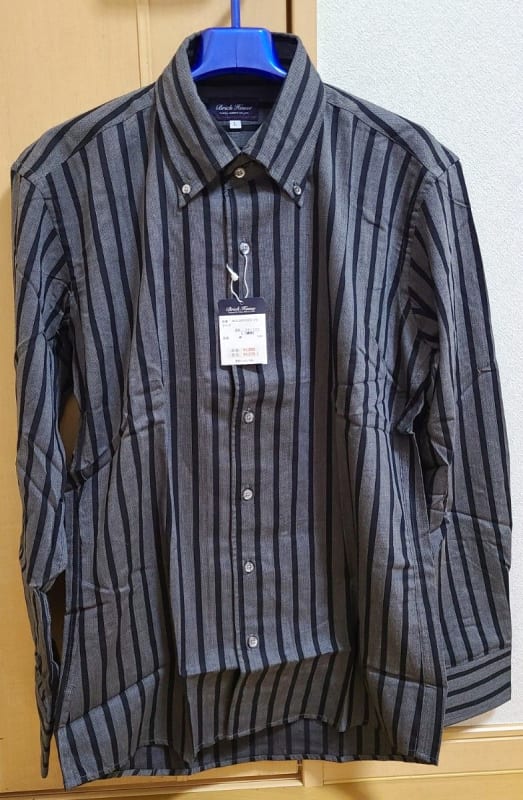 Button Down Long Sleeve Shirt Black Gray Stripe Size L