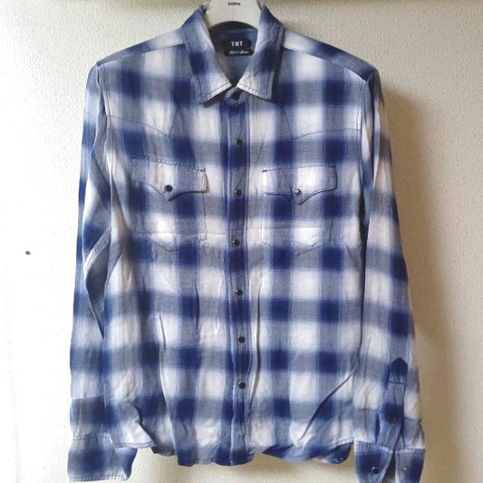 TMT Rayon Twill Ombre Check Shirts Blue S