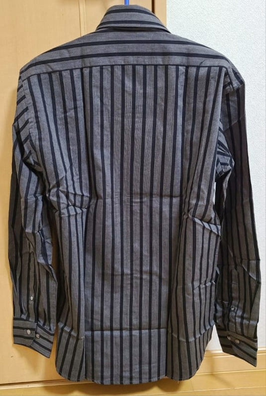 Button Down Long Sleeve Shirt Black Gray Stripe Size L
