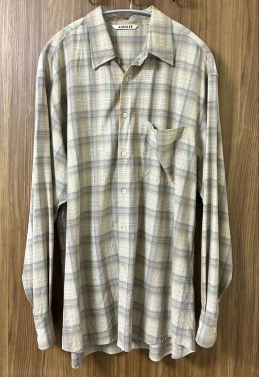 AURALEE Super Light Wool Check Shirts Size 4