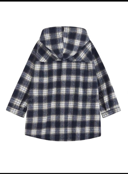 Check Pattern Hooded Shirt Jacket Oversized Casual