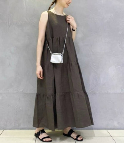 O Neil of Dublin Pinafore Dress in Linen Tiered Maxi Style