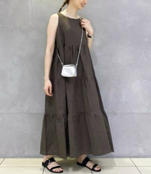 O Neil of Dublin Pinafore Dress in Linen Tiered Maxi Style