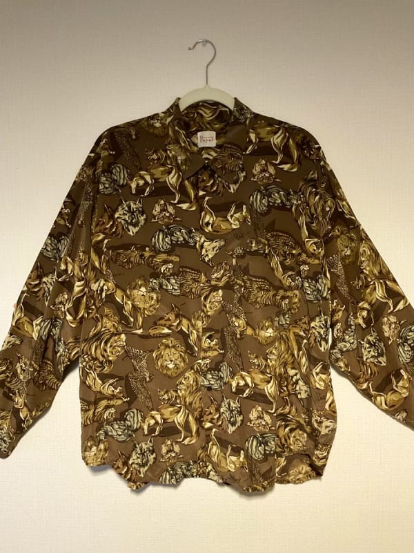 Papas Retro Vintage Animal Pattern Rayon Long Sleeve Shirt M
