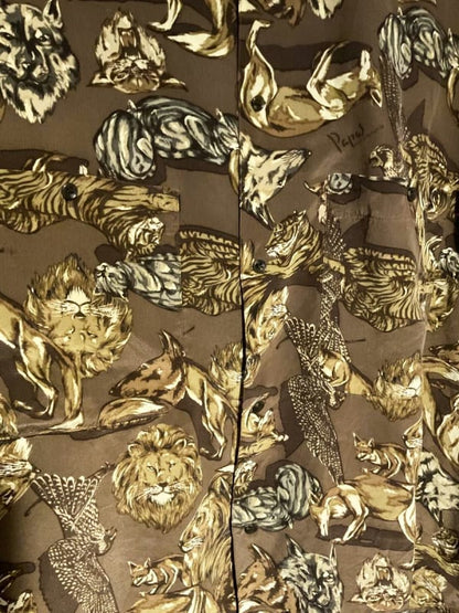 Papas Retro Vintage Animal Pattern Rayon Long Sleeve Shirt M