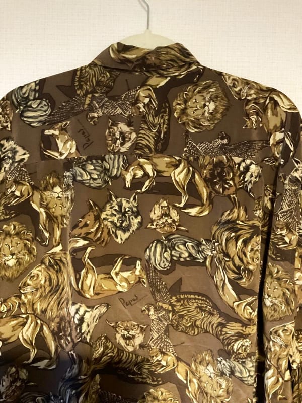 Papas Retro Vintage Animal Pattern Rayon Long Sleeve Shirt M