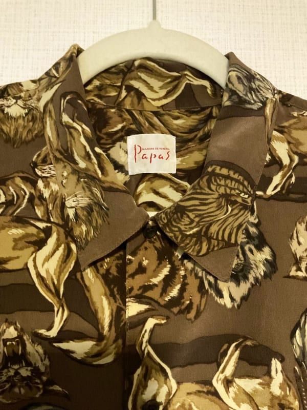 Papas Retro Vintage Animal Pattern Rayon Long Sleeve Shirt M