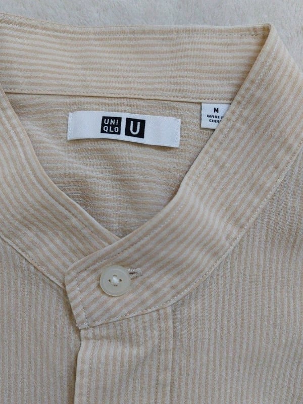 Uniqlo U Wide Fit Stand Collar Stripe Shirt M Natural