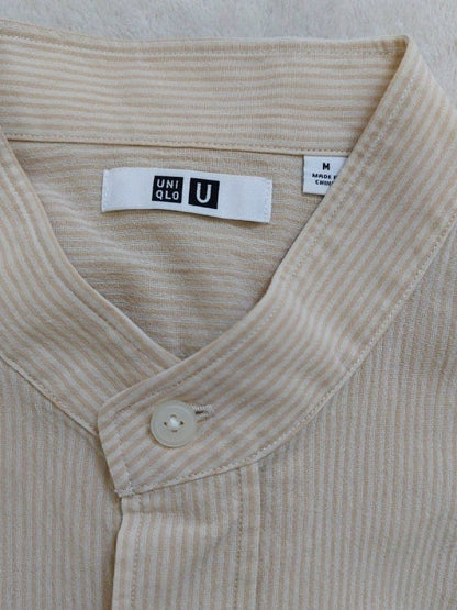 Uniqlo U Wide Fit Stand Collar Stripe Shirt M Natural