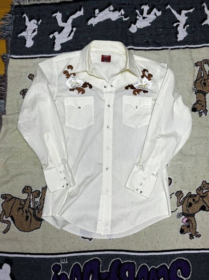 70s Long Sleeve Shirt White Western